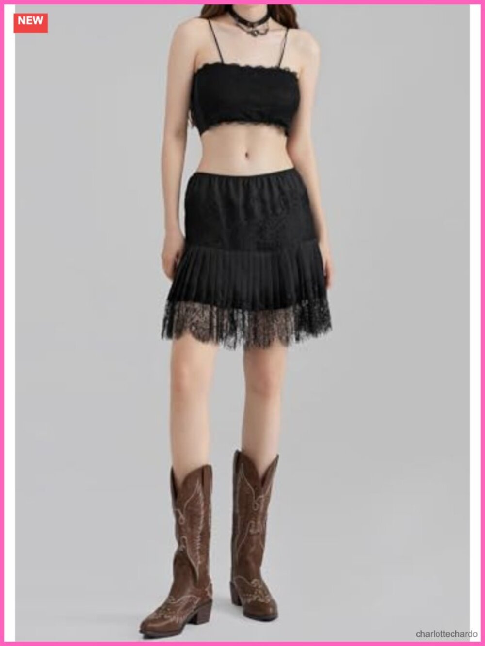Women's Lace Slip Skirt Y2K Pleated Ruffle Tiered Mini Underskirt - Picture 4 of 6